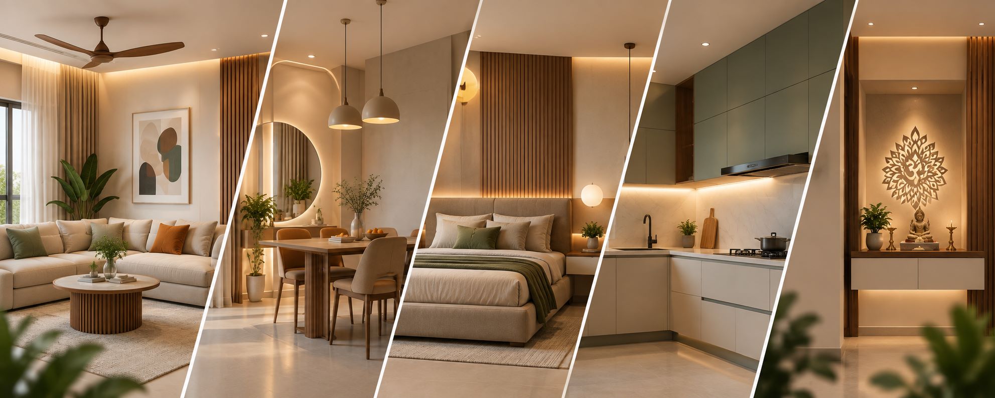 Warm modern residential interior design for a home in Thane and Mumbai