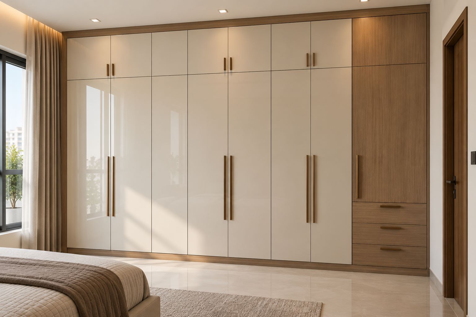 Modern built-in wardrobe and bedroom interior design in Thane